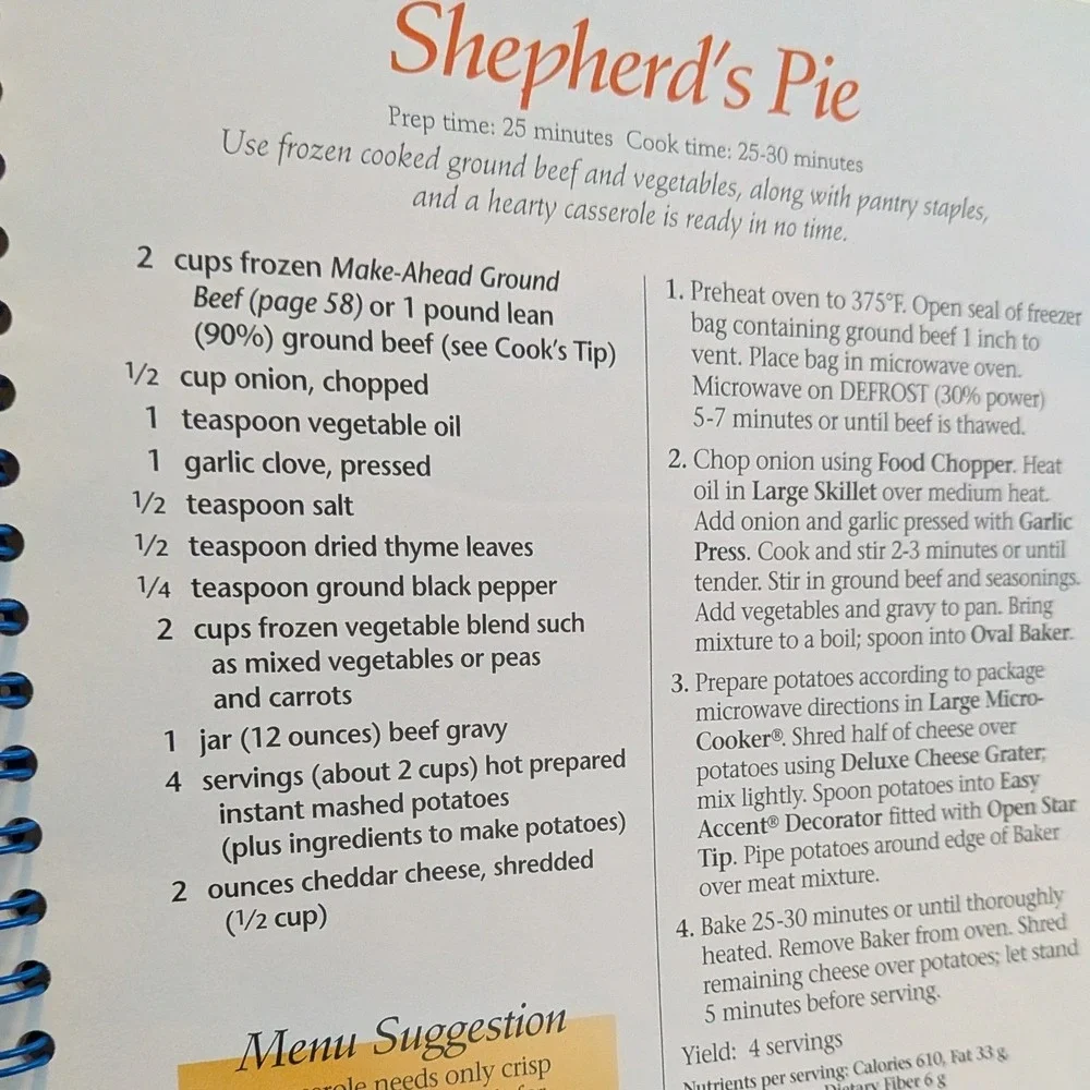 The Pampered Chef Main Dishes Cookbook Doris Christopher Spiral Bound 2000‎ Vtg